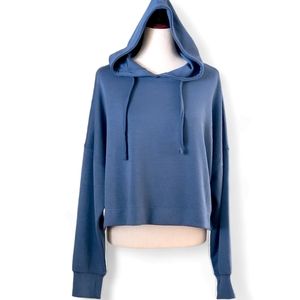 DILLARD'S ORIGINALITY Blue Oversized Slouchy Boxy Soft Crop Hoodie Sweatshirt, M